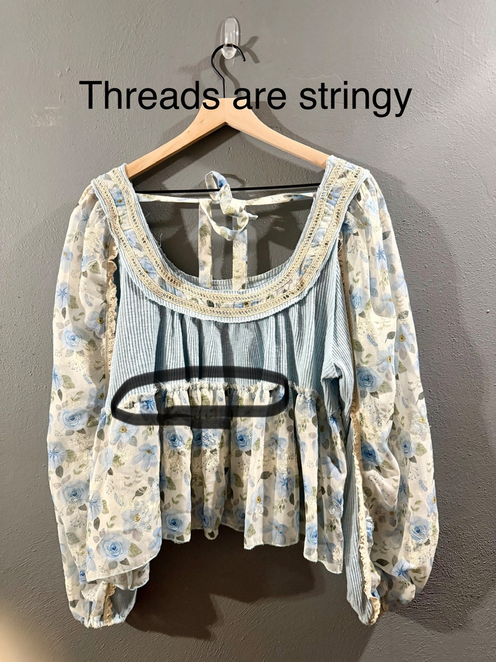 POL Light Blue Floral Peplum Blouse with Cream Accents